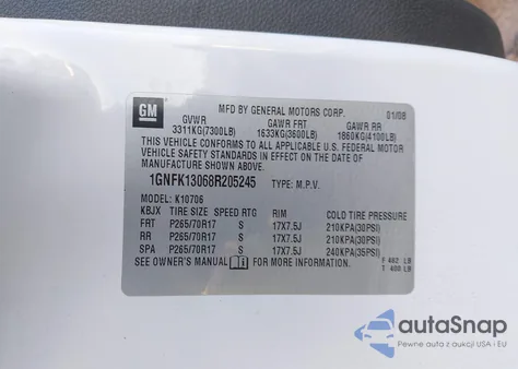 2008 Chevrolet Tahoe Lt z USA, uszkodzony, nr VIN 1GNFK13068R205245